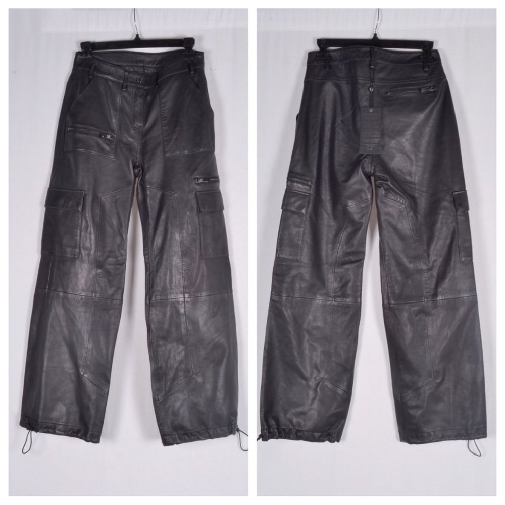 Black Leather Cargo Pants